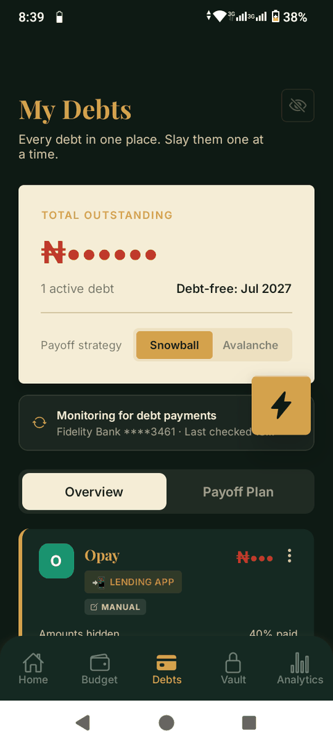 Fitly Debt snowball screen